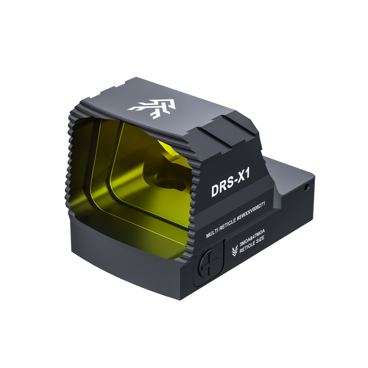 Optics.xin DRS-X1 drone with sleek black body and advanced camera system, shown from a side angle on a white background.